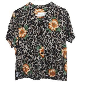 Halmode Floral Animal Print Button Down Shirt